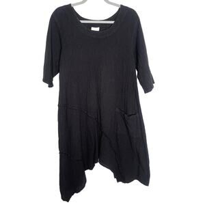 Drawstrings of Malibu XS Lagenlook Tunic Travel Dress 100% Cotton Flowy Black